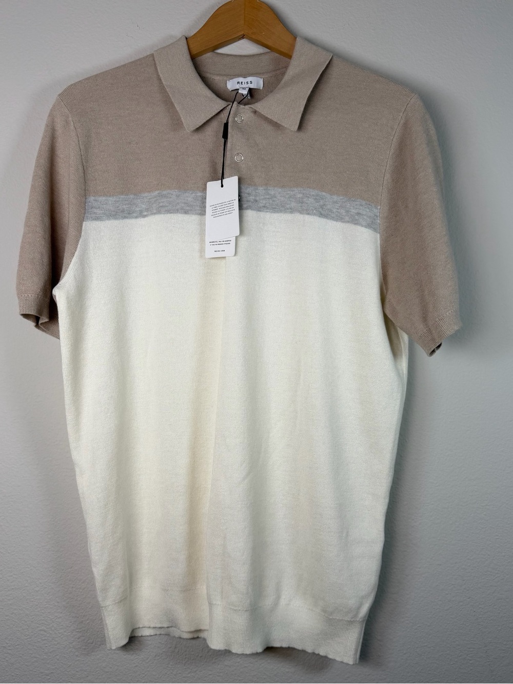 Reiss Cairns Striped Textured Knitted Polo Button Shirt Men Size M Color Block